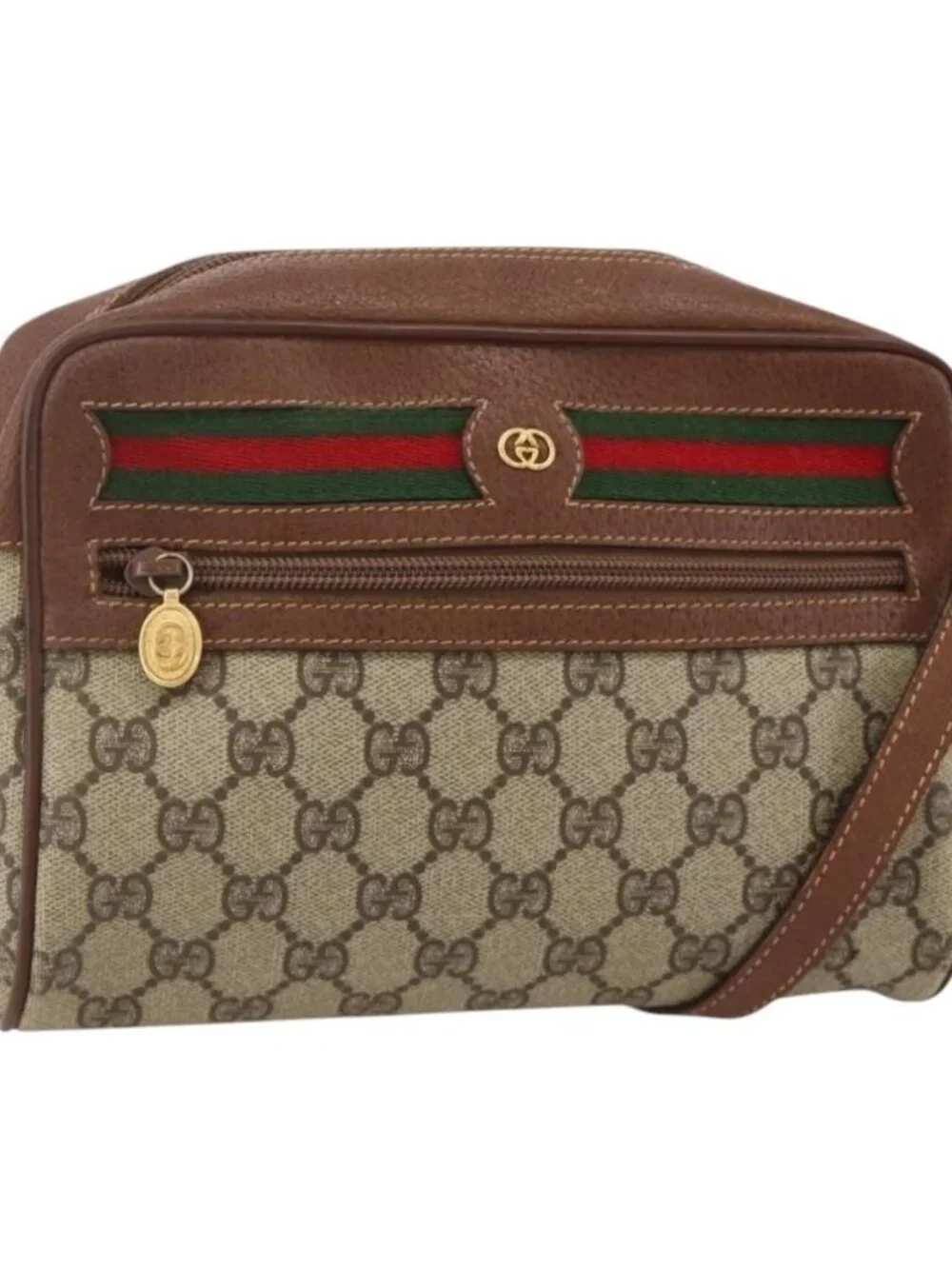 GUCCI GG Supreme Web Sherry Line Bag PVC Beige Gold 001 56 6655 Auth YKZ1519